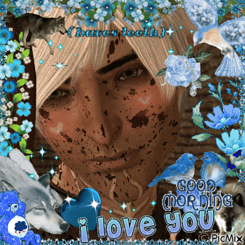 a picture of a man with flowers and the words good morning i love you on the bottom