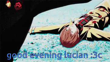 a picture of a man laying on the ground with the words good evening lucian 3c