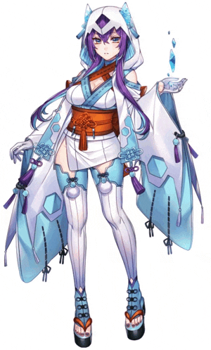 a girl with purple hair is wearing a white robe