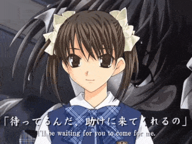 a girl in a blue and white plaid school uniform is waiting for someone to come for her