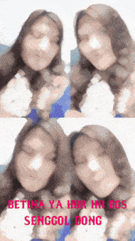 a collage of images of two women with the words betina ya hbr ini bos senggol dong