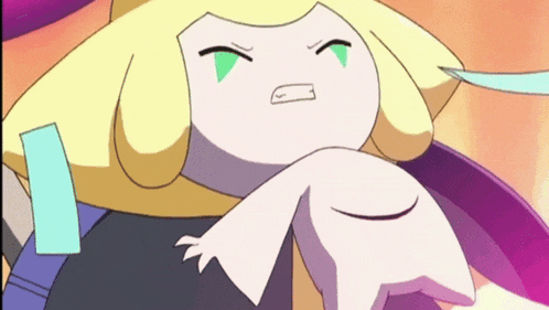a cartoon character with a green eye and a yellow hair