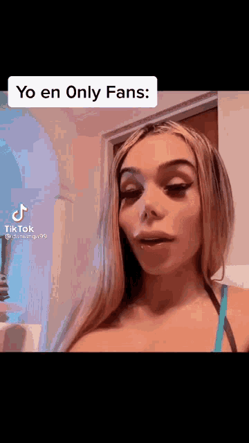 a woman is standing in front of a door with her mouth open and a tiktok video of her .