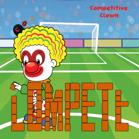 a competitive clown is building the word compete