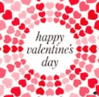 a happy valentine 's day greeting card with red and pink hearts on a white background