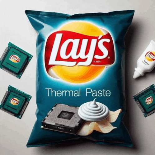 a bag of lays chips with thermal paste
