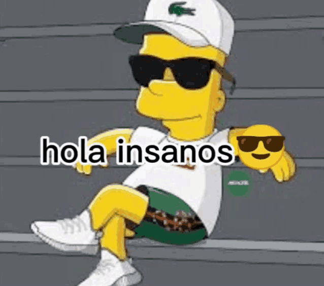 bart simpson wearing sunglasses and a hat is sitting on a staircase