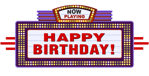 a sign that says now playing and happy birthday
