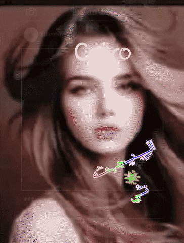 a blurry picture of a woman 's face with the letters c and o on it
