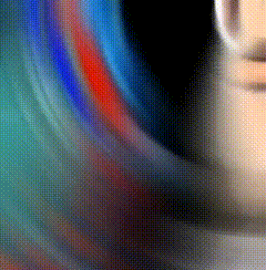 a close up of buzz lightyear 's face in a blurry photo