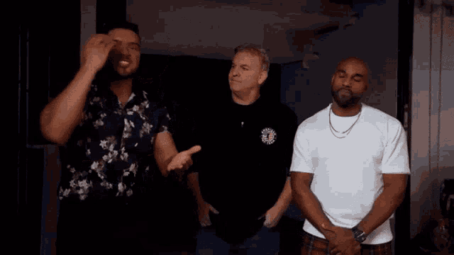 three men are standing next to each other with the words the same thing written on the bottom