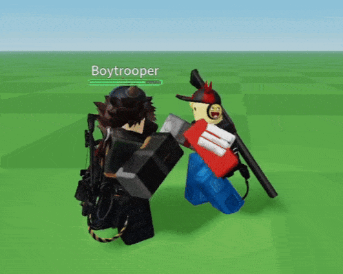 a video game character named boytrooper is standing in a field