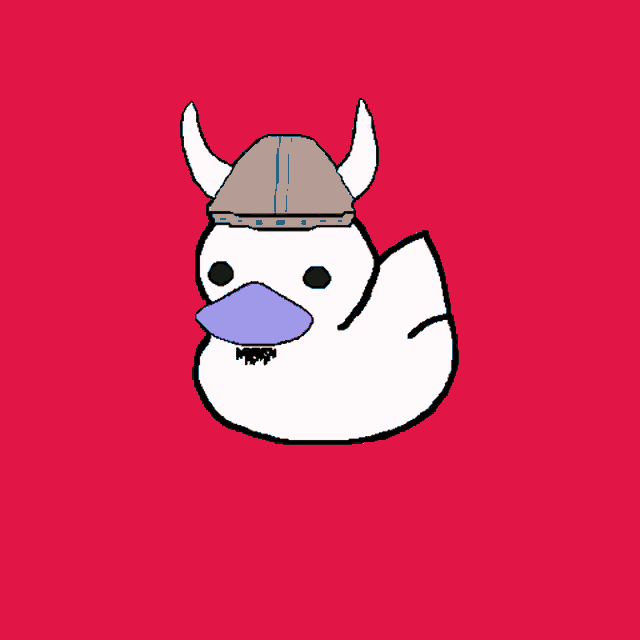 a black rubber duck wearing a viking hat is floating in the water