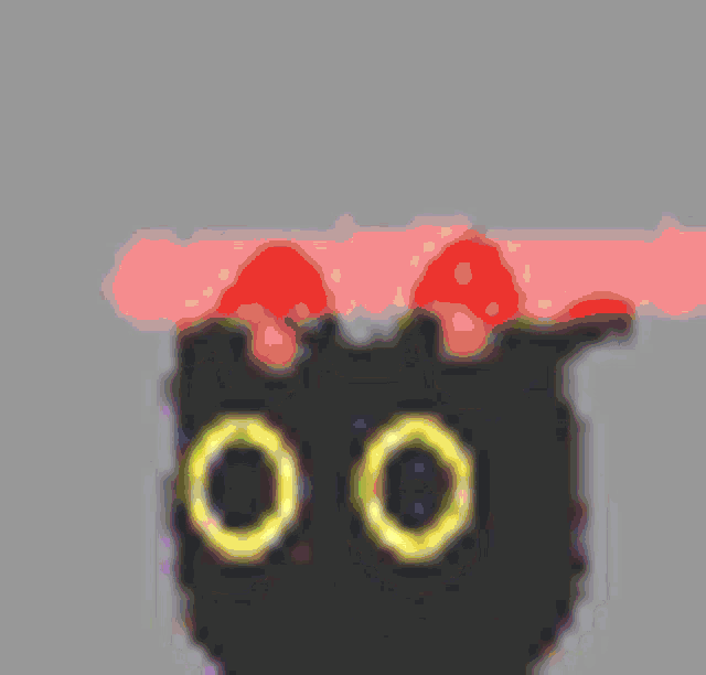 a pixel art drawing of a black cat holding a yellow light stick .