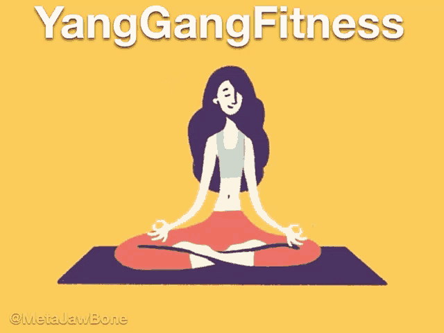 a woman sits in a lotus position on a yoga mat with yang gang fitness written on the top