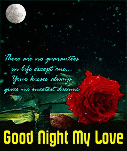 a good night message with a rose and hearts