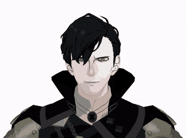 a close up of a man 's face with black hair