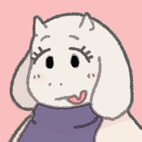 a cartoon drawing of a goat with horns and a purple scarf