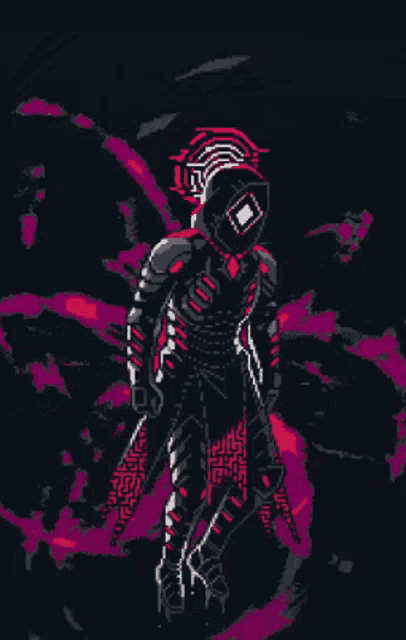 a pixel art of a knight holding a sword and shield