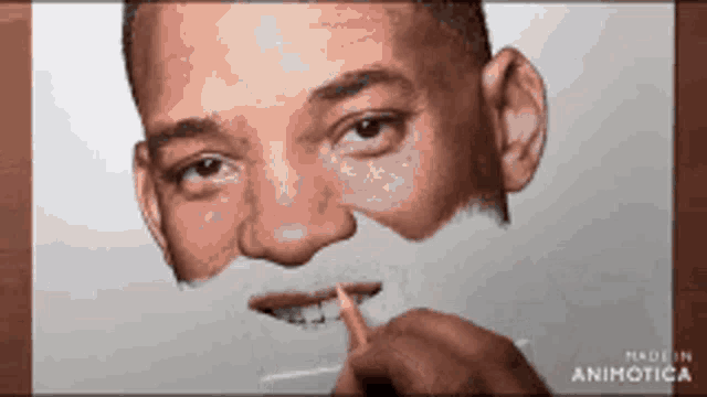 a drawing of a man 's face with a pencil and the words made in animatica on the bottom