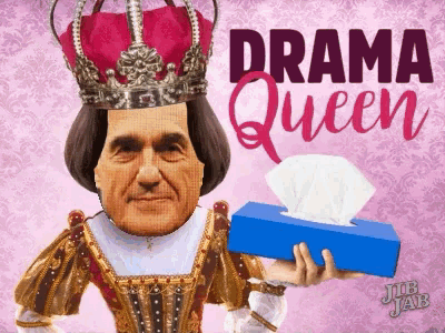 a cartoon of a man with a crown on his head holding a box of tissues