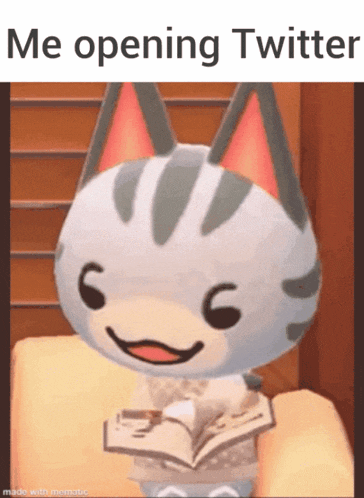 a picture of a cat reading a book with the caption " me opening twitter "