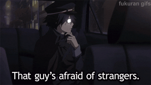 a gif of a man sitting in a car with the words that guy 's afraid of strangers