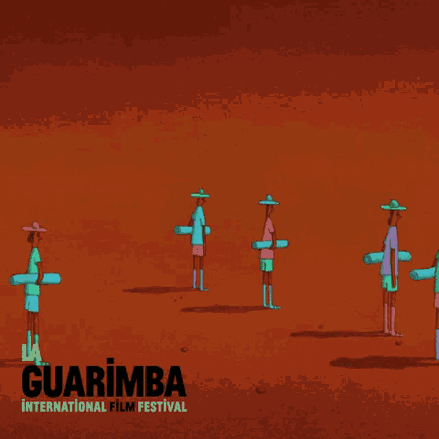 a poster for the guarimba international film festival shows people holding flags