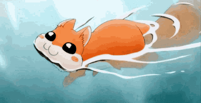 a cartoon cat is swimming in the water