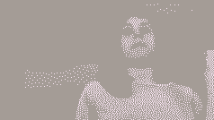 a pixelated drawing of a woman 's face with a sword