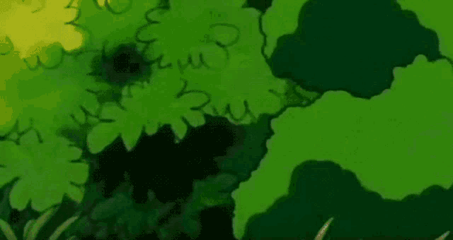 a cartoon character is hiding behind a bush holding a flashlight