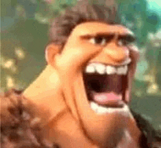 a close up of a cartoon character 's face with his mouth wide open .
