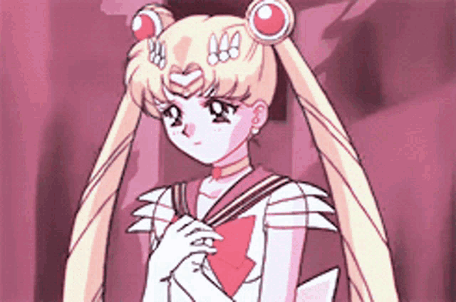 a pink and white anime character with pigtails