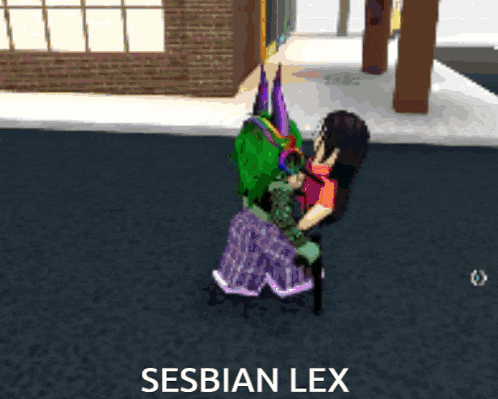 a video game character is laying on the ground and the name sesbian lex is on the bottom right
