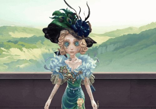 a drawing of a woman wearing a hat and a dress