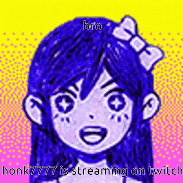 a cartoon of a girl with a bow on her head and the words bro honk777 is streaming on twitch
