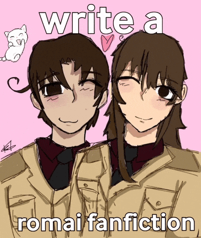 a drawing of a boy and a girl with the words write a romai fanfiction