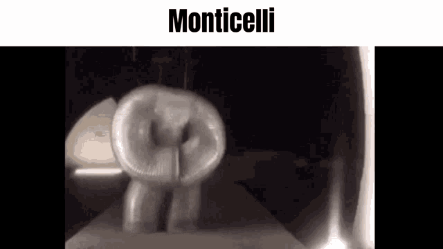 a close up of a slinky toy in a dark room with the word monticelli on the bottom .