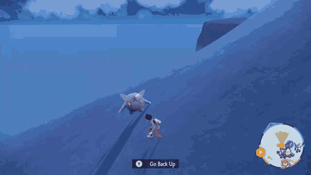 a screenshot of a video game that says go back up at the bottom