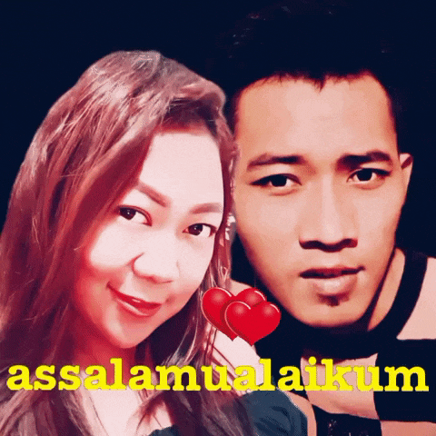 a picture of a man and a woman with the words assalamualaikum in yellow