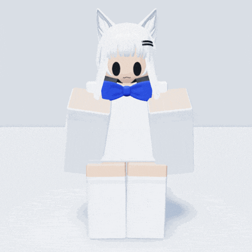 a white cartoon character with a blue bow tie and a white tail
