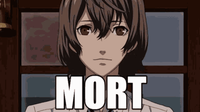 a picture of a anime character with the word mort written on it