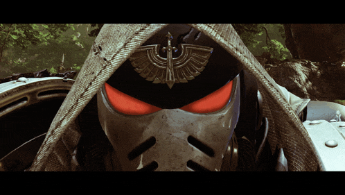 a close up of a video game character 's face with red eyes