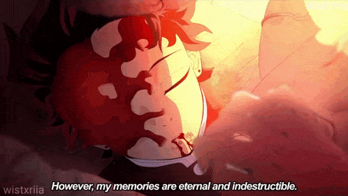 a cartoon of a person laying down with the words however my memories are eternal and indestructible