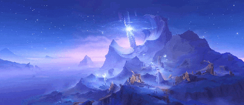 a pixel art painting of a mountain range with a star in the sky