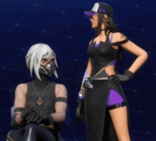 a woman wearing a mask is standing next to another woman wearing a hat with the letter x on it