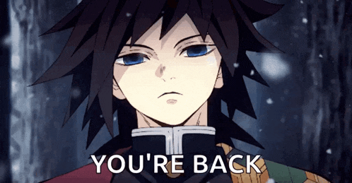 a picture of a anime character with the words you 're back
