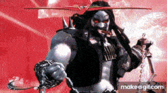 a video game character is holding a sword and chains and says make a gif.com at the bottom