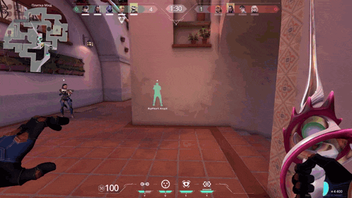 a screenshot of a video game shows a person holding a gun and the time is 1:30