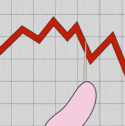 a cartoon of a hand pointing at a graph that shows a line going down
